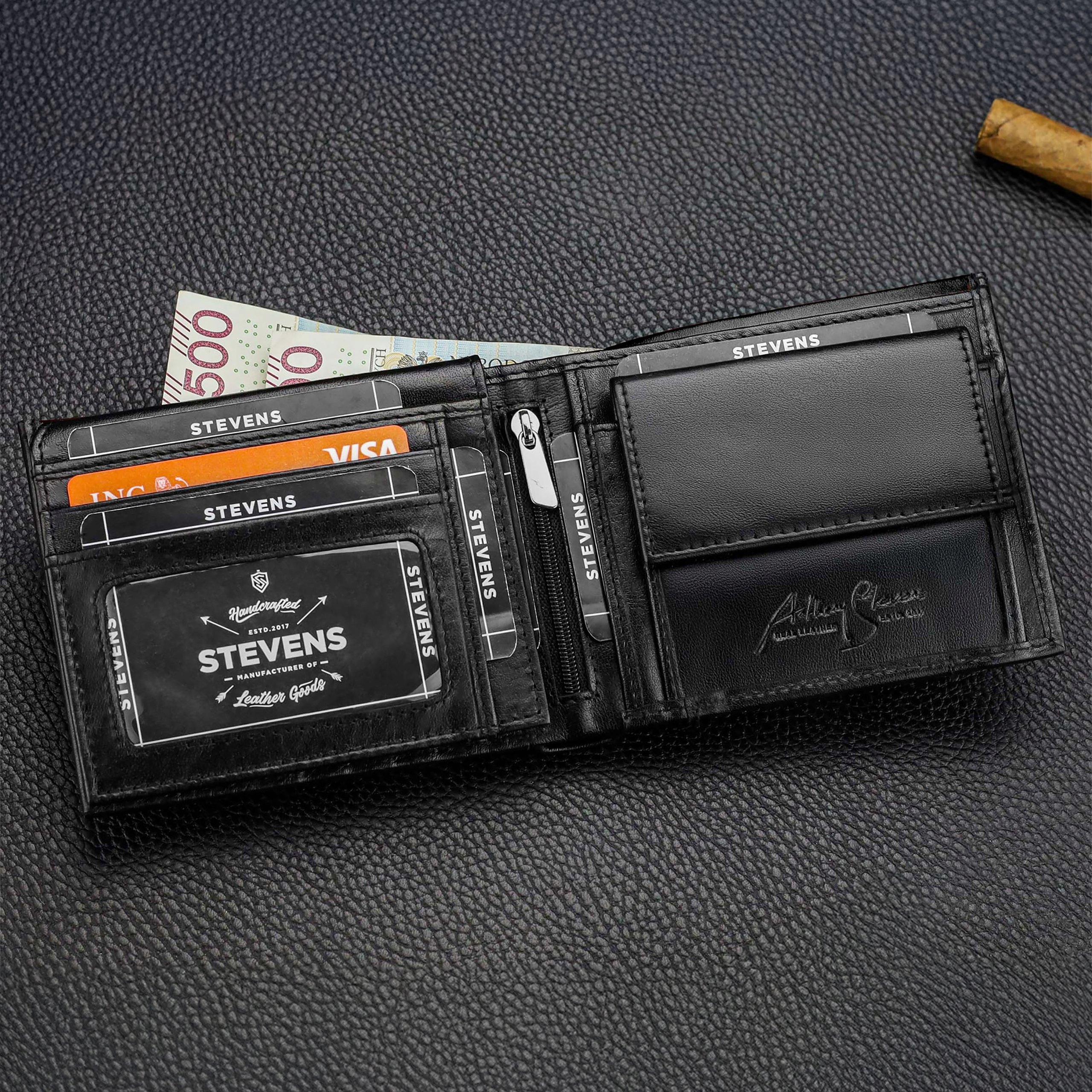 Vyriška odinė piniginė Stevens PREMIUM, juoda, su RFID apsauga 02-8888-R aprašymas - Prekės nuotrauka