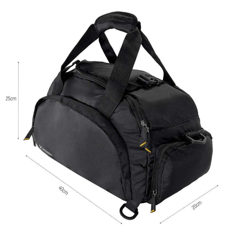 Wozinsky juoda kelioninė sportinė kuprinė rankiniam bagažui 40x20x25 cm aprašymas - Prekės nuotrauka