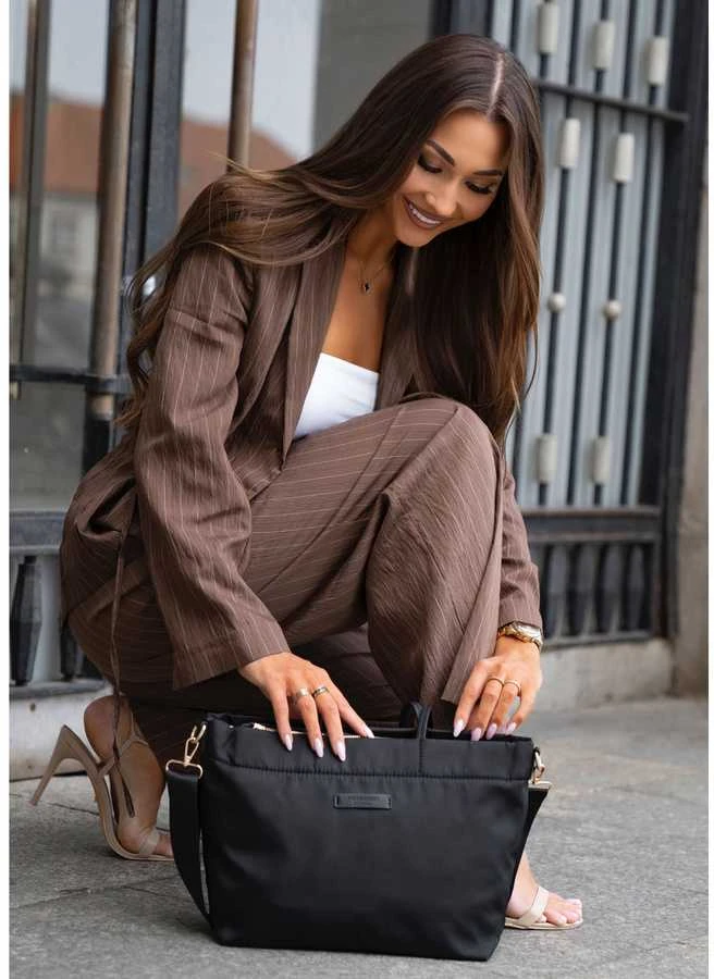 Didelė juoda moteriška „Peterson“ nailoninė shopper rankinė A4 formatui, su magnetiniu užsegimu