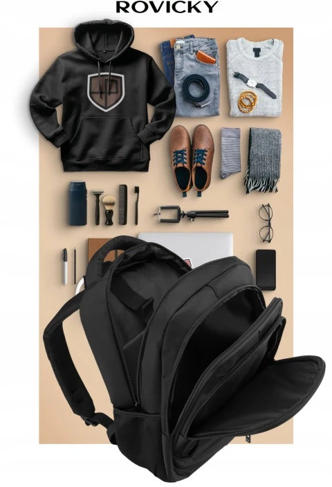 Didelė kuprinė unisex Rovicky, juoda K58