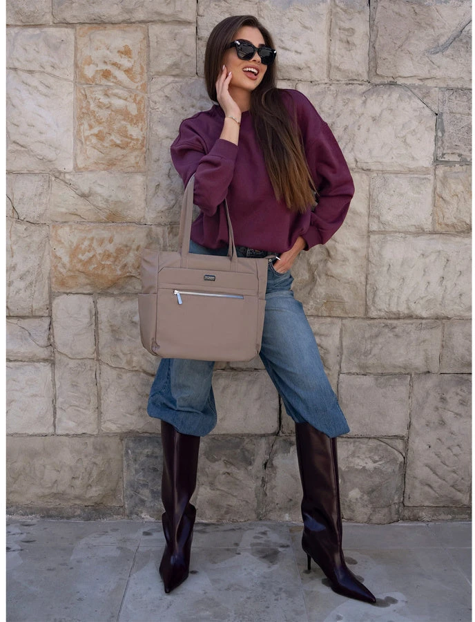 Didelė moteriška shopper tipo rankinė ant peties „Peterson“, elegantiškos spalvos, iš dirbtinės odos RM10