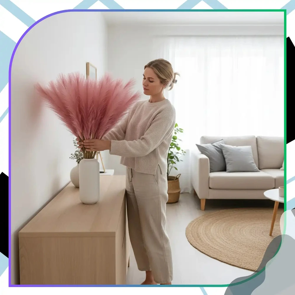 Dirbtinė pampų žolė šiltai rožinė PVC, 10 vnt. N89