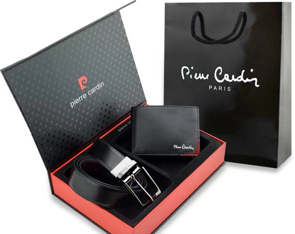 Dovanų rinkinys vyrams: odinė piniginė Pierre Cardin RFID, odinis diržas 75T8806BR