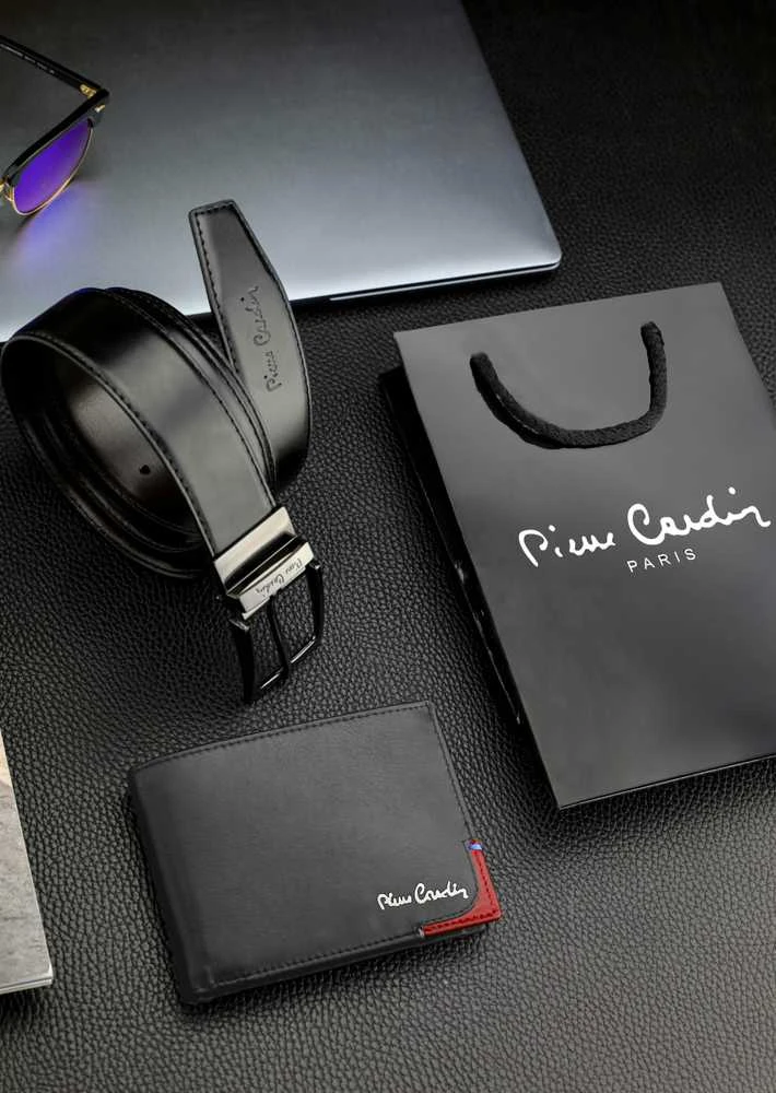 Dovanų rinkinys vyrams: odinė piniginė Pierre Cardin RFID, odinis diržas 75TILAK8806