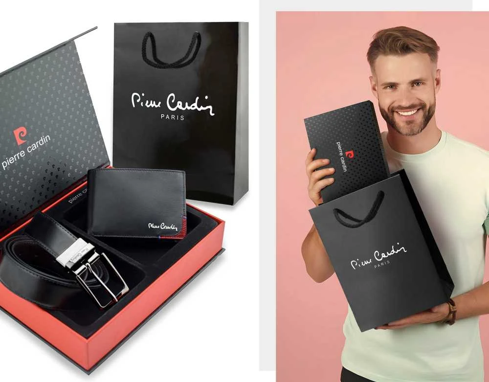 Dovanų rinkinys vyrams: odinė piniginė Pierre Cardin RFID, odinis diržas 75T8806BR