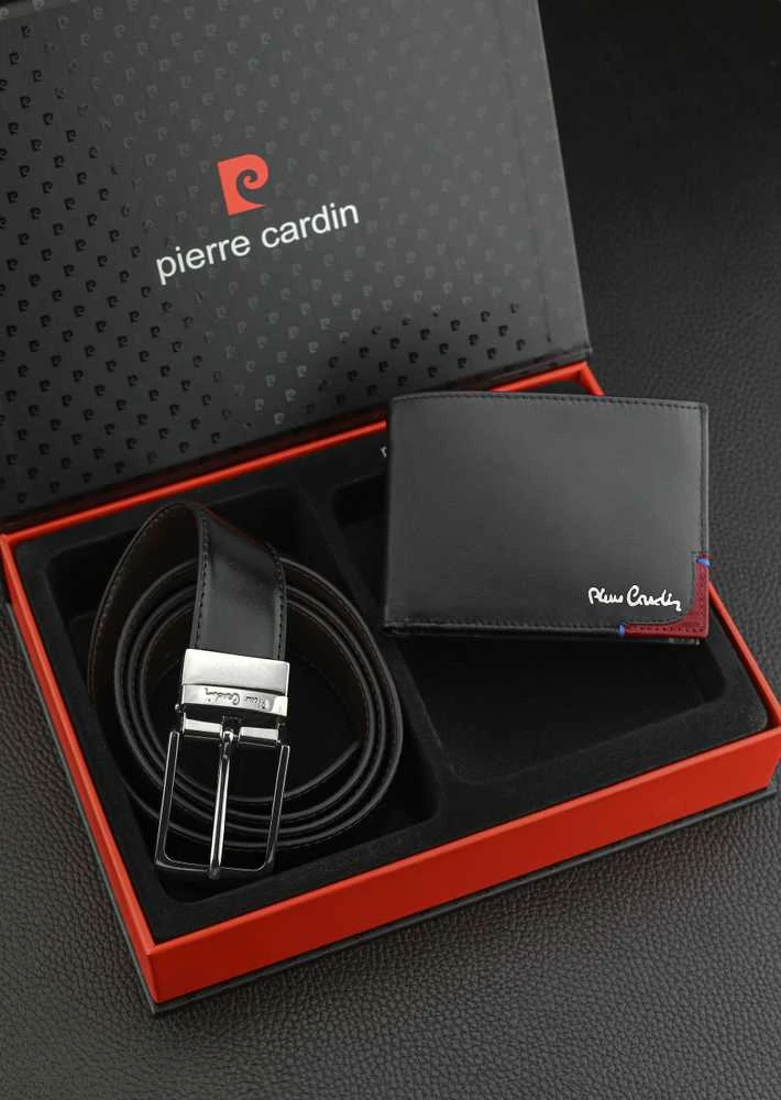 Dovanų rinkinys vyrams: odinė piniginė Pierre Cardin RFID, odinis diržas 75T8806BR
