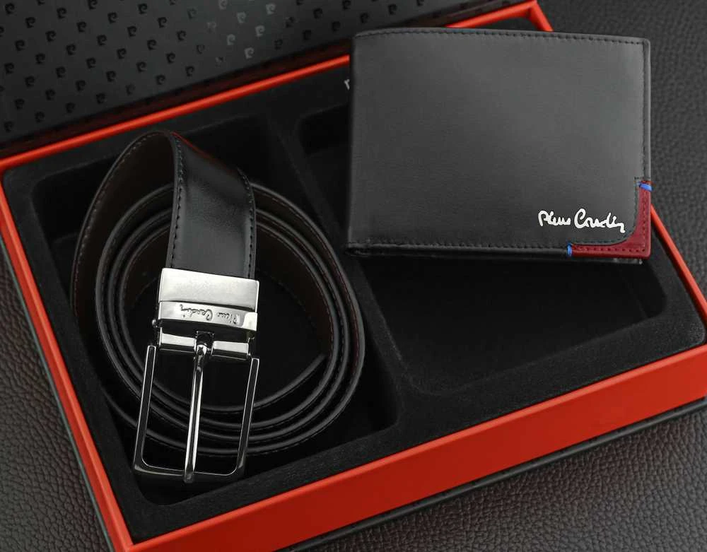 Dovanų rinkinys vyrams: odinė piniginė Pierre Cardin RFID, odinis diržas 75T8806BR