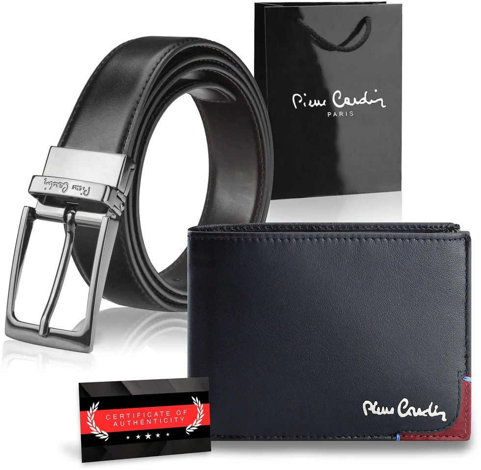 Dovanų rinkinys vyrams: odinė piniginė Pierre Cardin RFID, odinis diržas 75TILAK8806