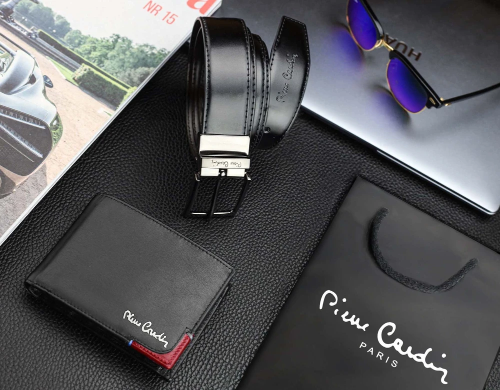 Dovanų rinkinys vyrams: odinė piniginė Pierre Cardin RFID, odinis diržas 75TILAK8806