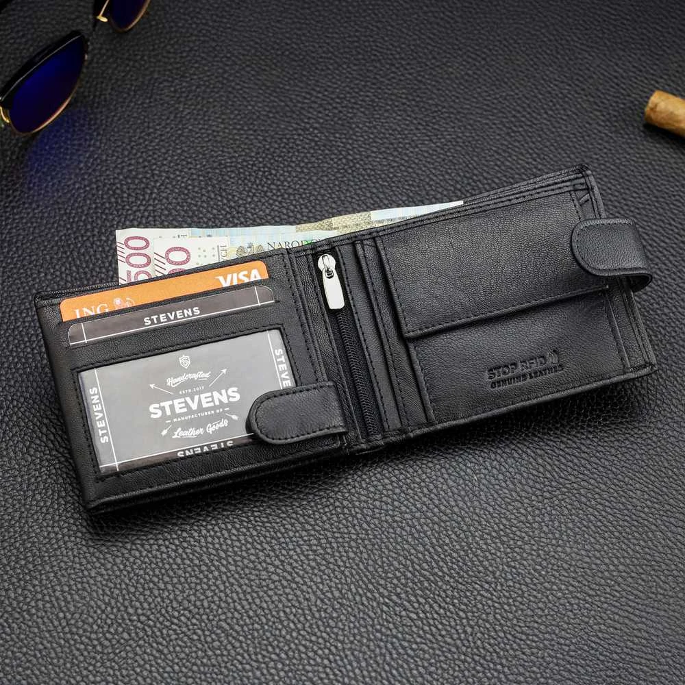 Dovanų rinkinys vyrams – piniginė ir diržas „Stevens 325A“, juoda PREMIUM