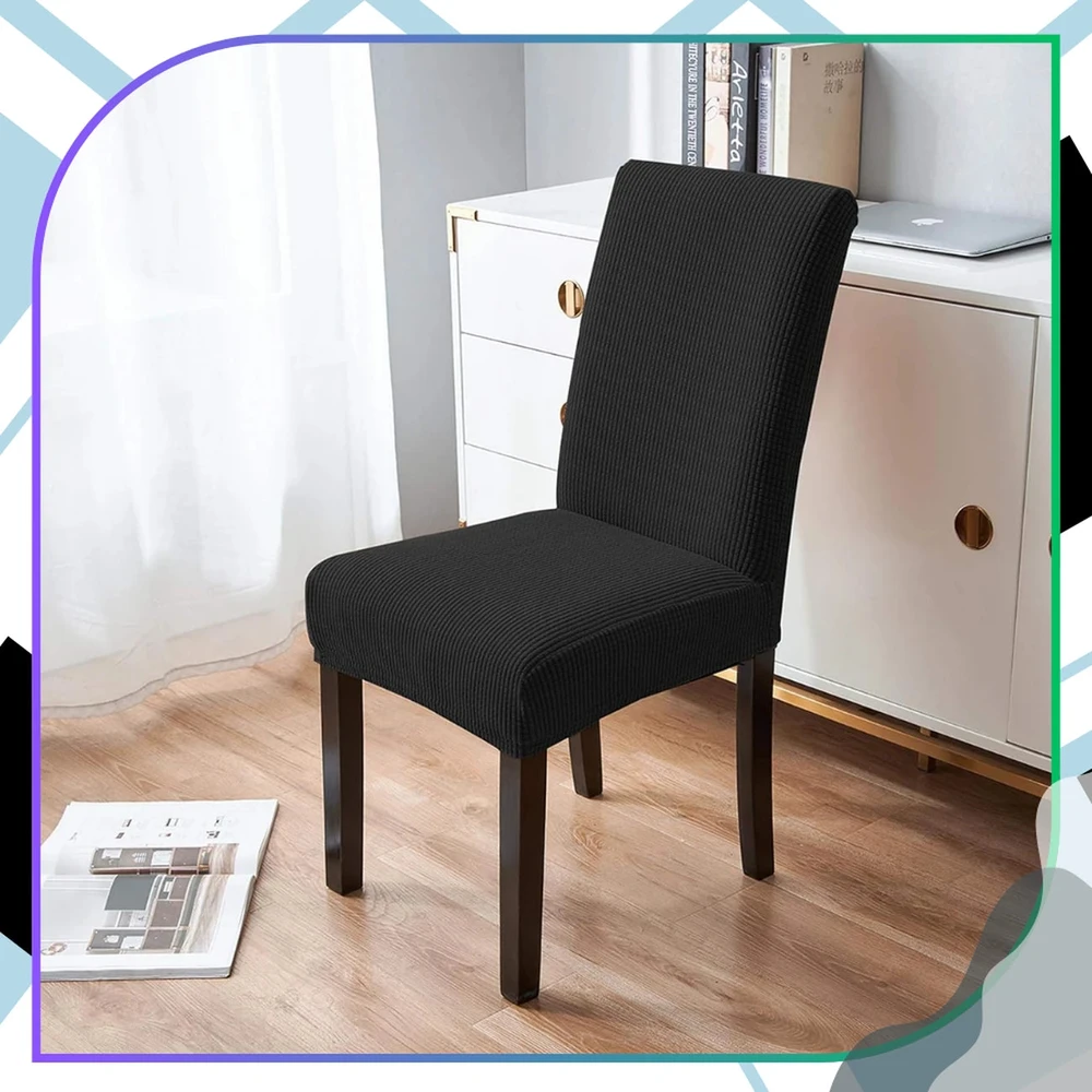 Elastingas kėdės užvalkalas, juodas, minimalistinis
