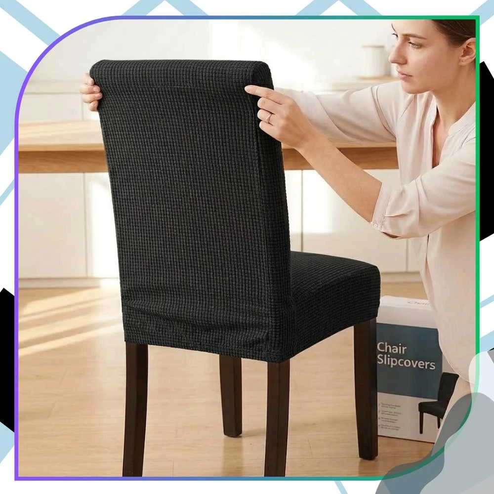 Elastingas kėdės užvalkalas, juodas, minimalistinis