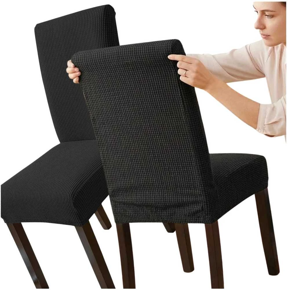 Elastingas kėdės užvalkalas, juodas, minimalistinis