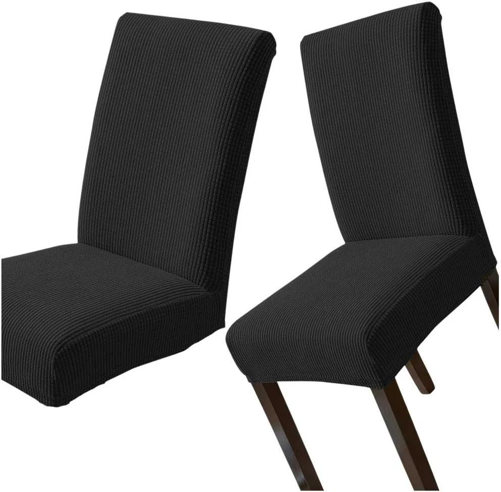 Elastingas kėdės užvalkalas, juodas, minimalistinis