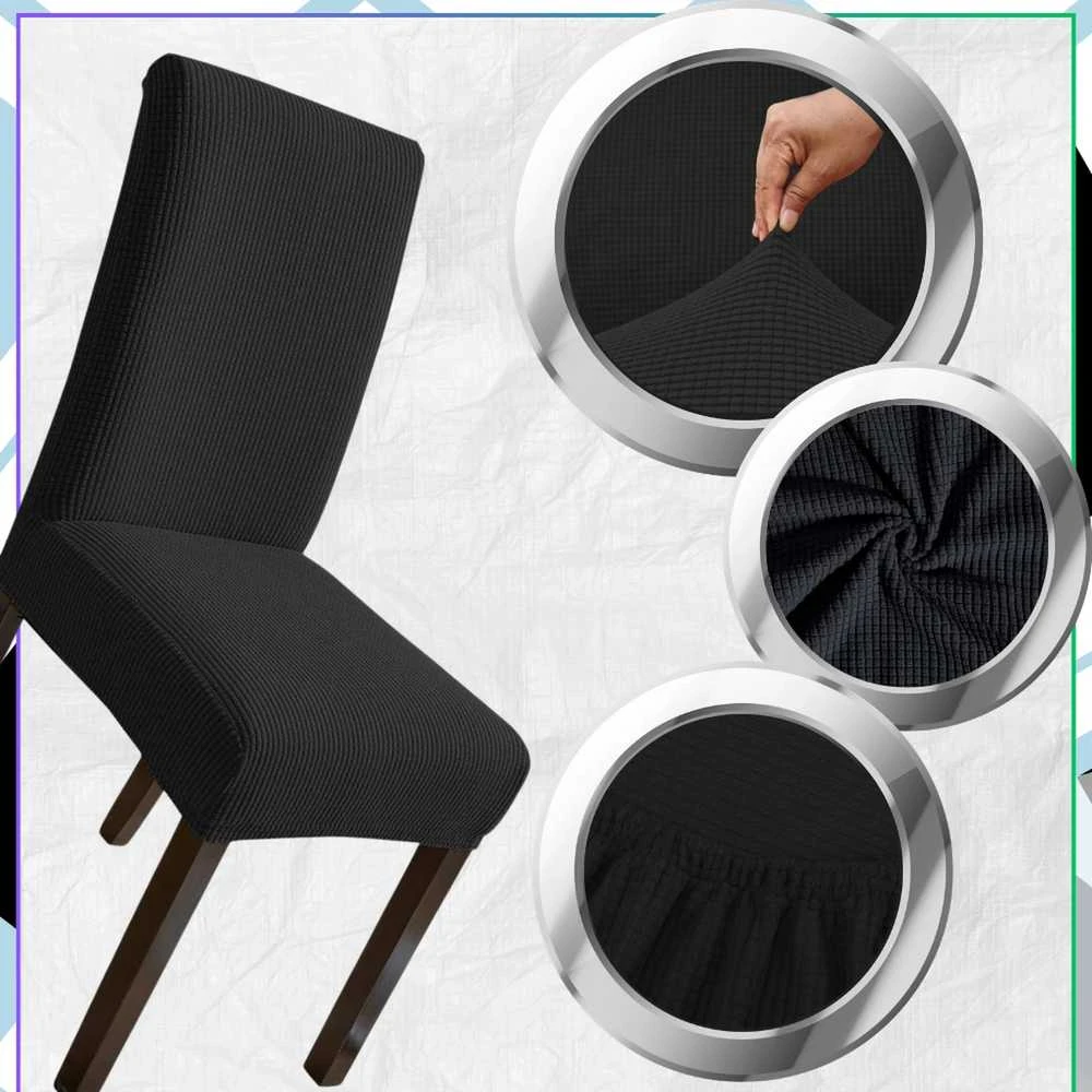Elastingas kėdės užvalkalas, juodas, minimalistinis