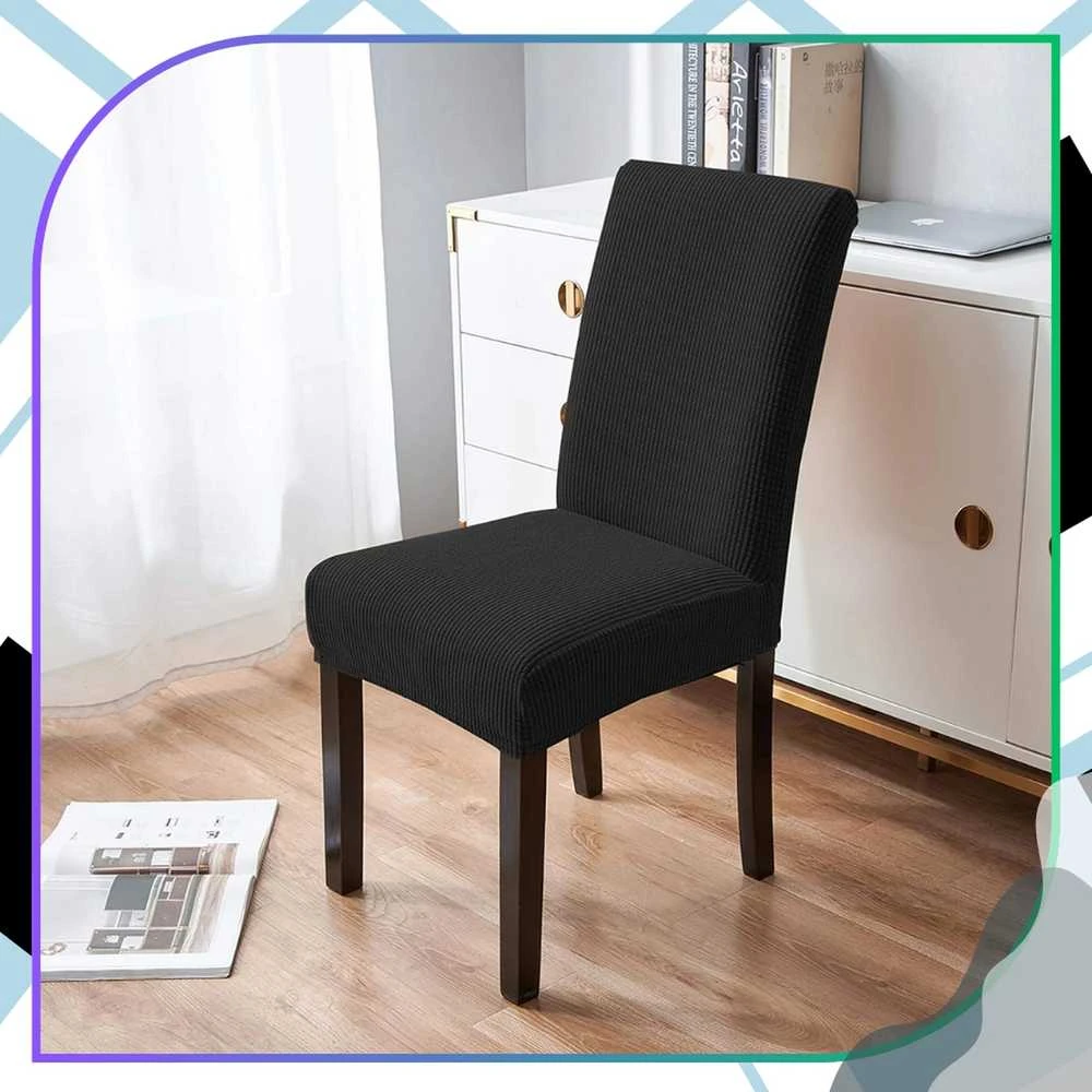 Elastingas kėdės užvalkalas, juodas, minimalistinis