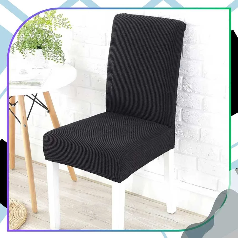Elastingas kėdės užvalkalas, juodas, minimalistinis