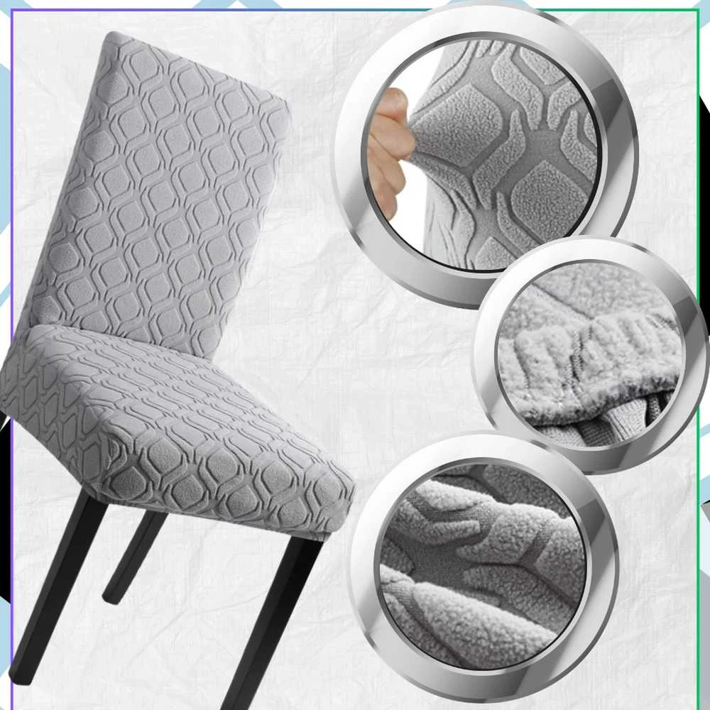 Elastingas kėdės užvalkalas, šviesiai pilkas, geometrinis