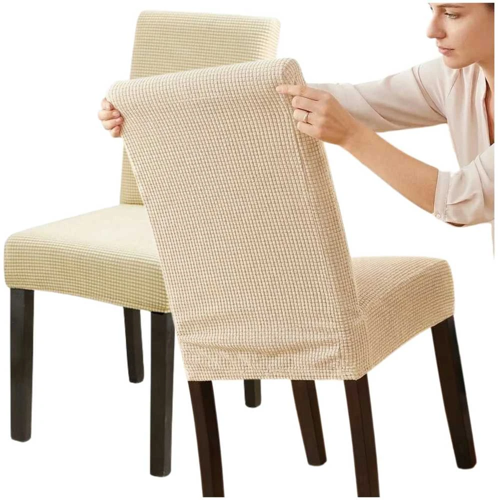 Elastingas smėlio spalvos kėdės užvalkalas