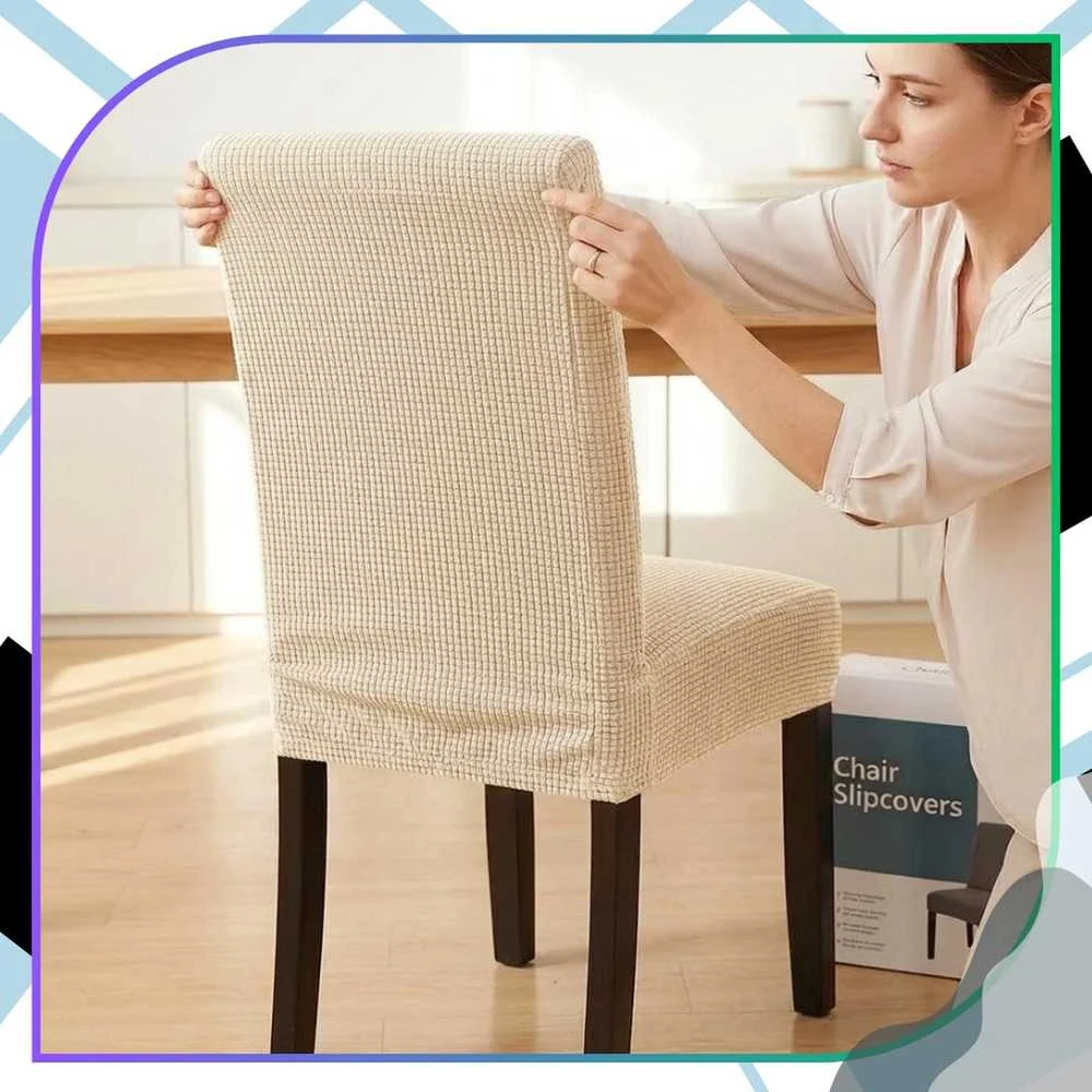 Elastingas smėlio spalvos kėdės užvalkalas