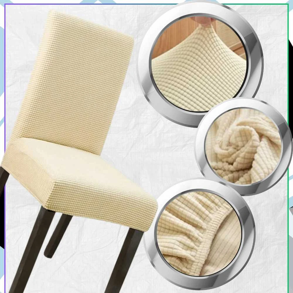 Elastingas smėlio spalvos kėdės užvalkalas