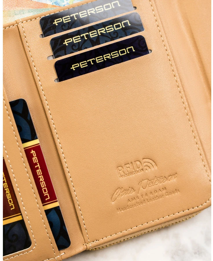 Elegantiška moteriška „Peterson“ ekologiškos odos piniginė su gėlių raštu, smėlio spalvos ST43