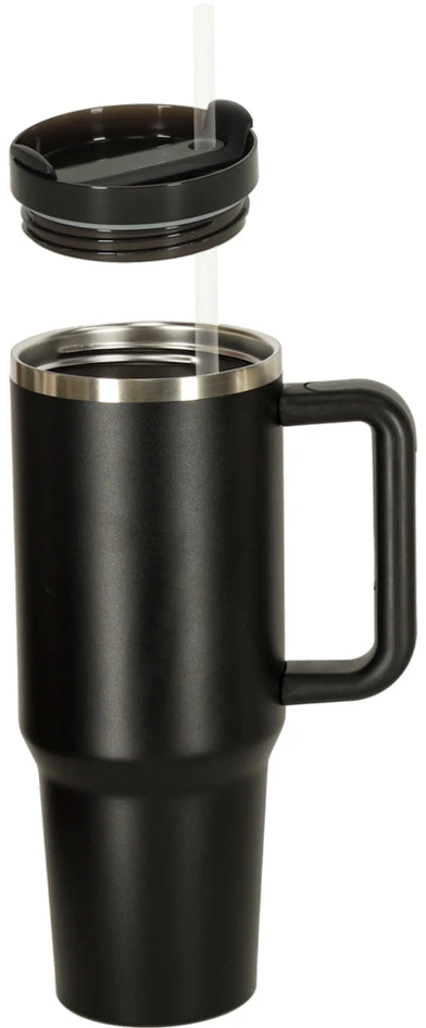 Ikonka Termo puodelis ze słomką i laikikliu termos 1200ml juoda