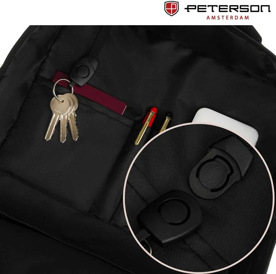 Juoda kelioninė kuprinė „Peterson“ rankiniam lėktuvo bagažui iš patvarios medžiagos K52