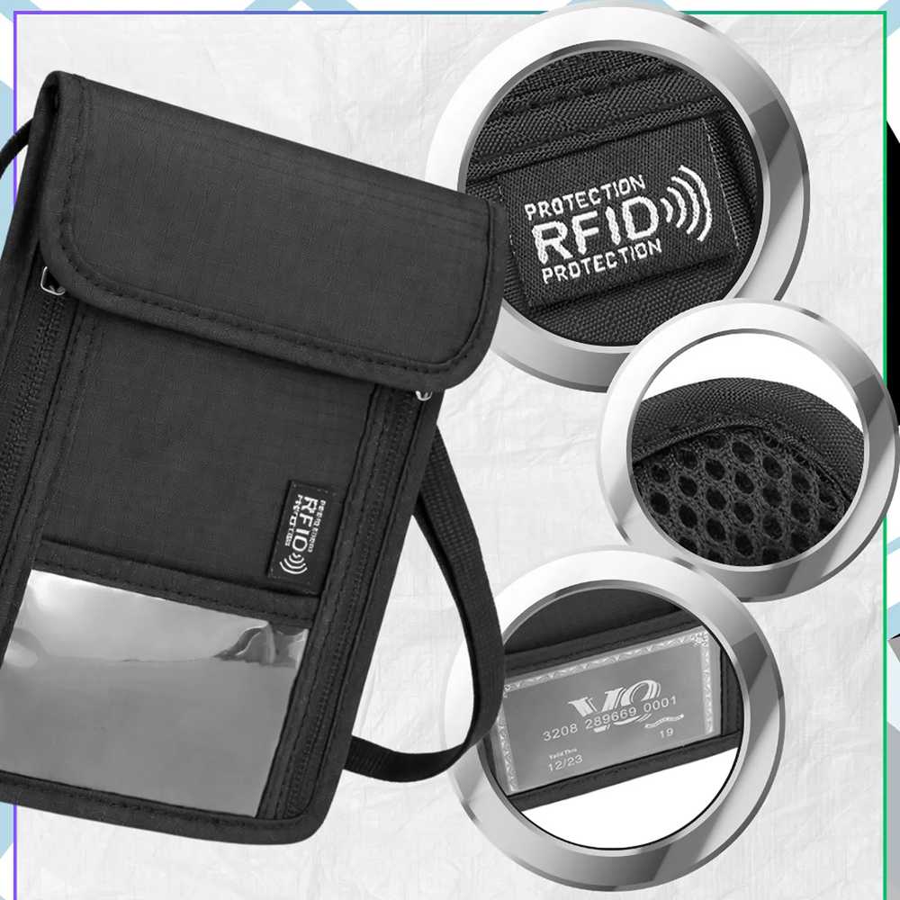 Edibazzar Juodas kelioninis maišelis pasų dokumentams, vandeniui atsparus RFID dėklas