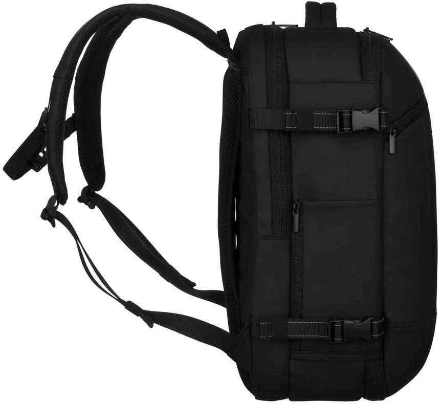 Juoda tekstilinė kelioninė kuprinė „Peterson“ su vakuuminiu skyriumi ir USB jungtimi K49