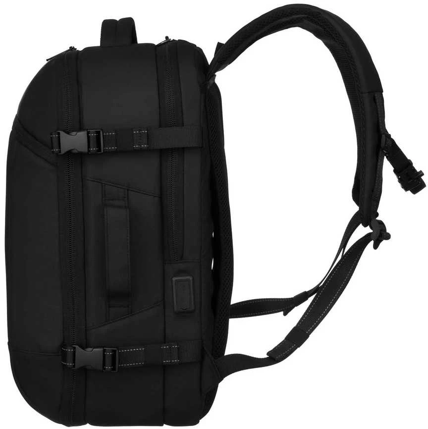Juoda tekstilinė kelioninė kuprinė „Peterson“ su vakuuminiu skyriumi ir USB jungtimi K49