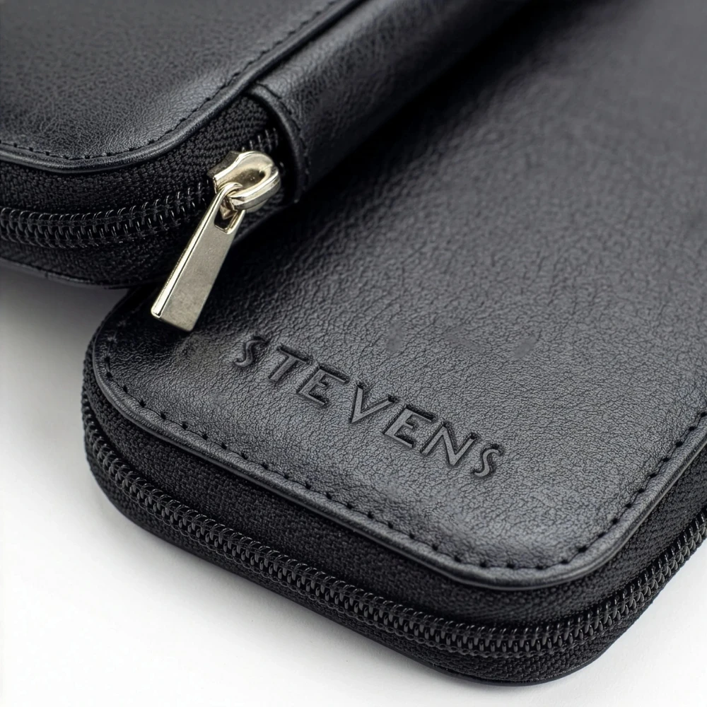 Juodas odinis dėklas rašikliams STEVENS, 10 vietų D40037