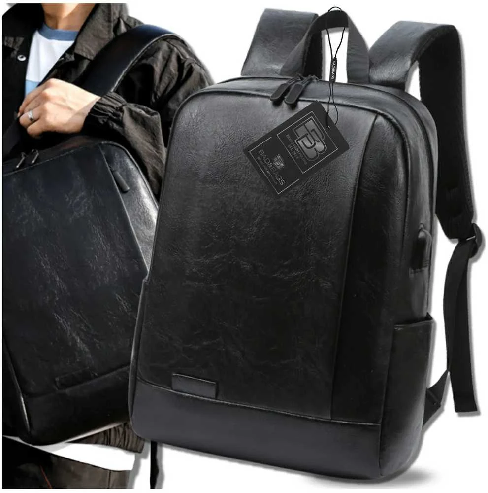 Kelioninė miesto kuprinė BAD&BAGS, juoda, odinė