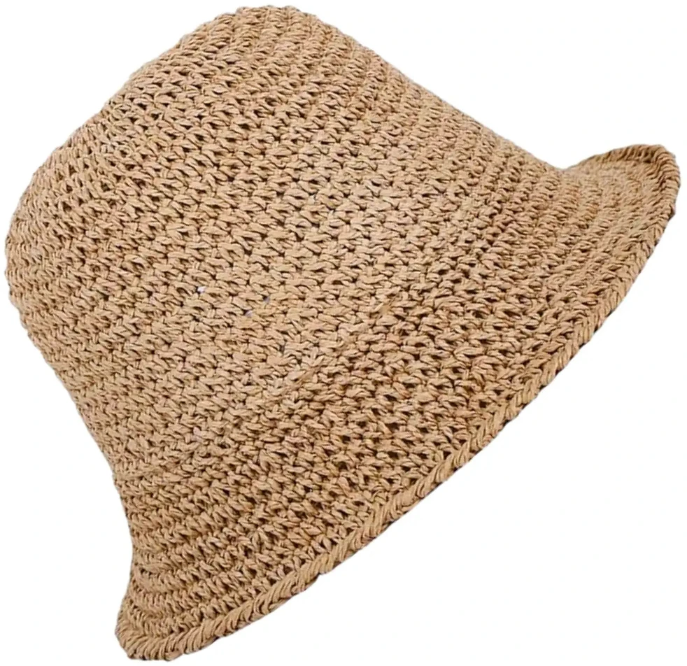 Kepurė Moteriška bucket tipo skrybėlė, tamsios šiaudų spalvos