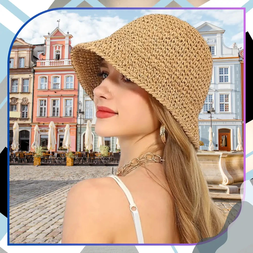 Kepurė Moteriška bucket tipo skrybėlė, tamsios šiaudų spalvos