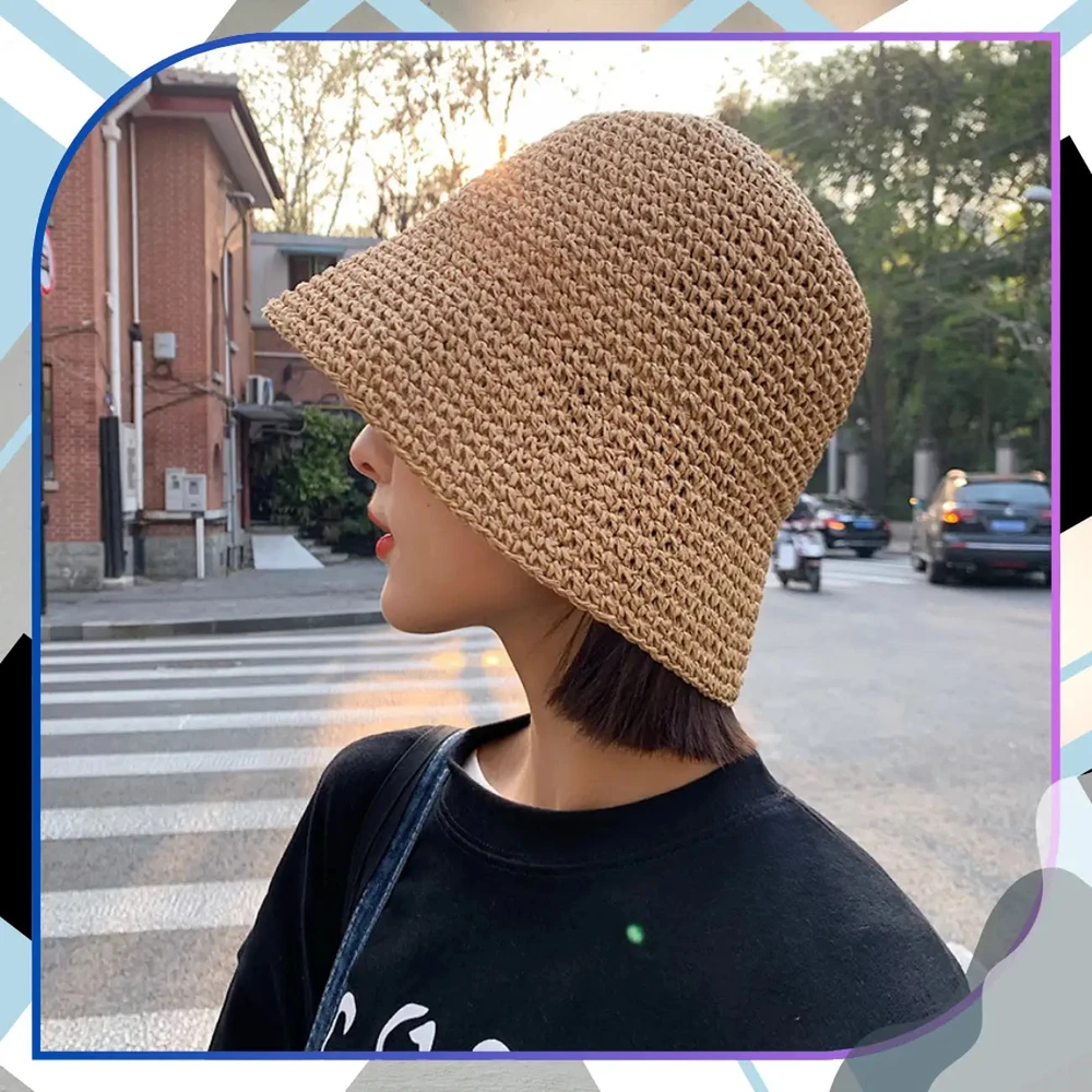 Kepurė Moteriška bucket tipo skrybėlė, tamsios šiaudų spalvos