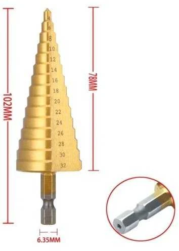 Kūginis pakopinis grąžtas, 3 vnt., 4-32mm G206