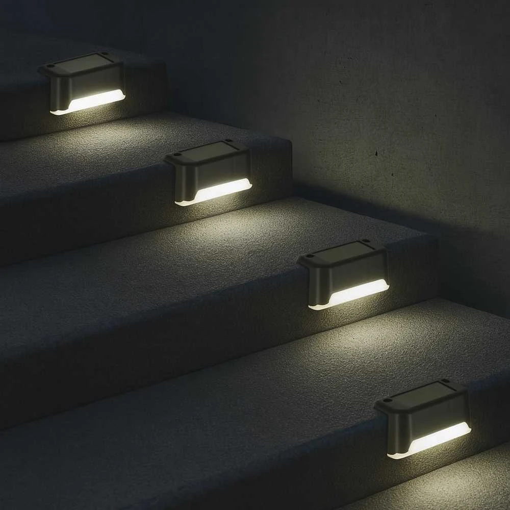 Lauko LED saulės šviestuvai laiptams su sutemų jutikliu, 8 vnt.