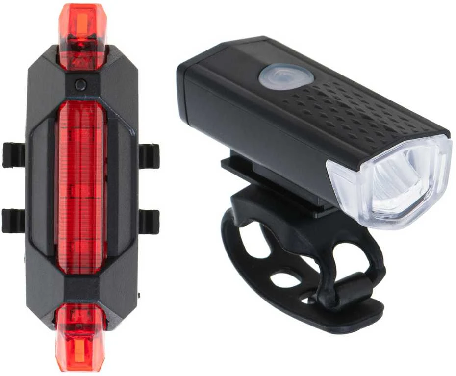 LED dviračio žibintų rinkinys RALLEX, priekinis ir galinis, USB įkrovimas