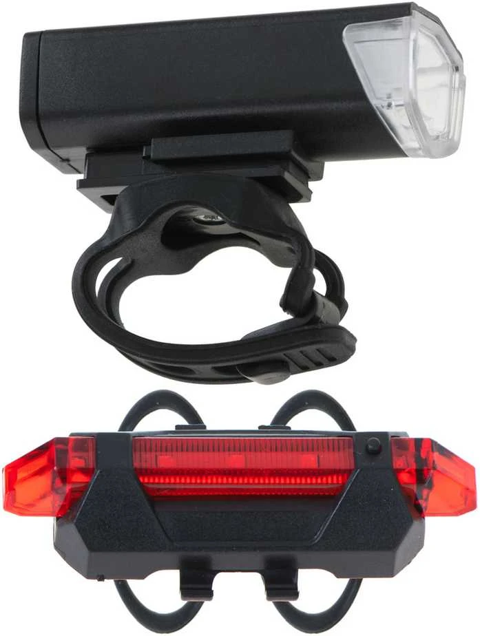 LED dviračio žibintų rinkinys RALLEX, priekinis ir galinis, USB įkrovimas