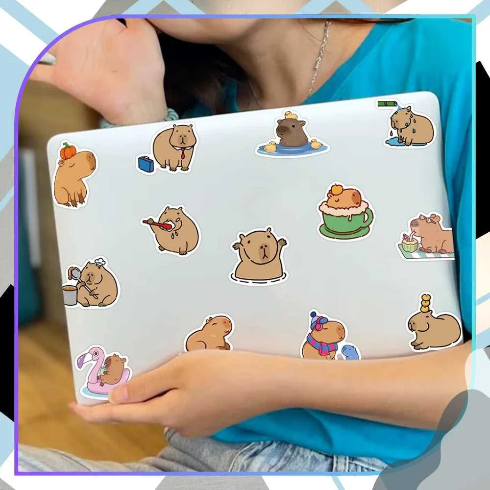 Lipdukai vaikams, 100 vnt., kapibara motyvaciniai, skirti nešiojamam kompiuteriui.