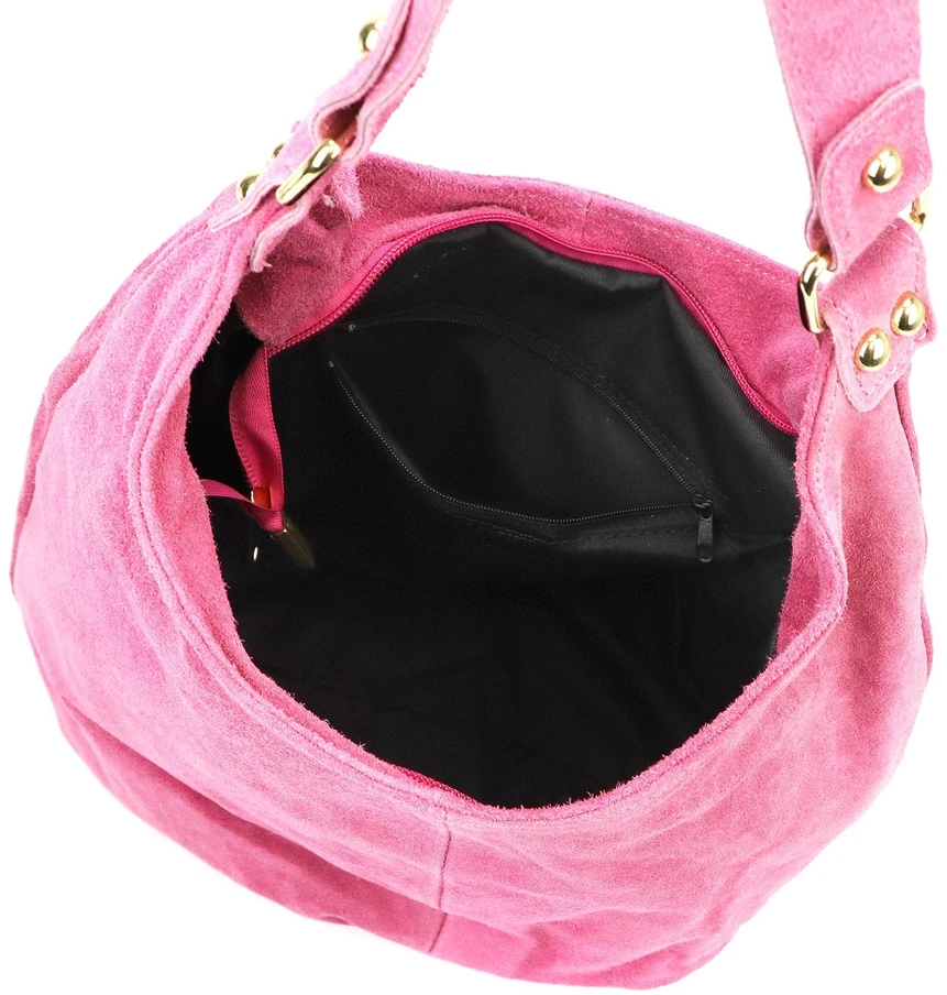 VERA PELLE Moteriška Odinė Shopper Rankinė Su Suede, Su Užtrauktuku ir Diržu