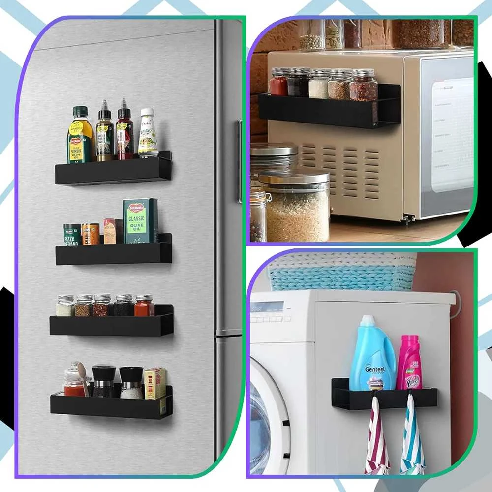 Magnetinis virtuvės organizatorius, juodas, 2 lentynos