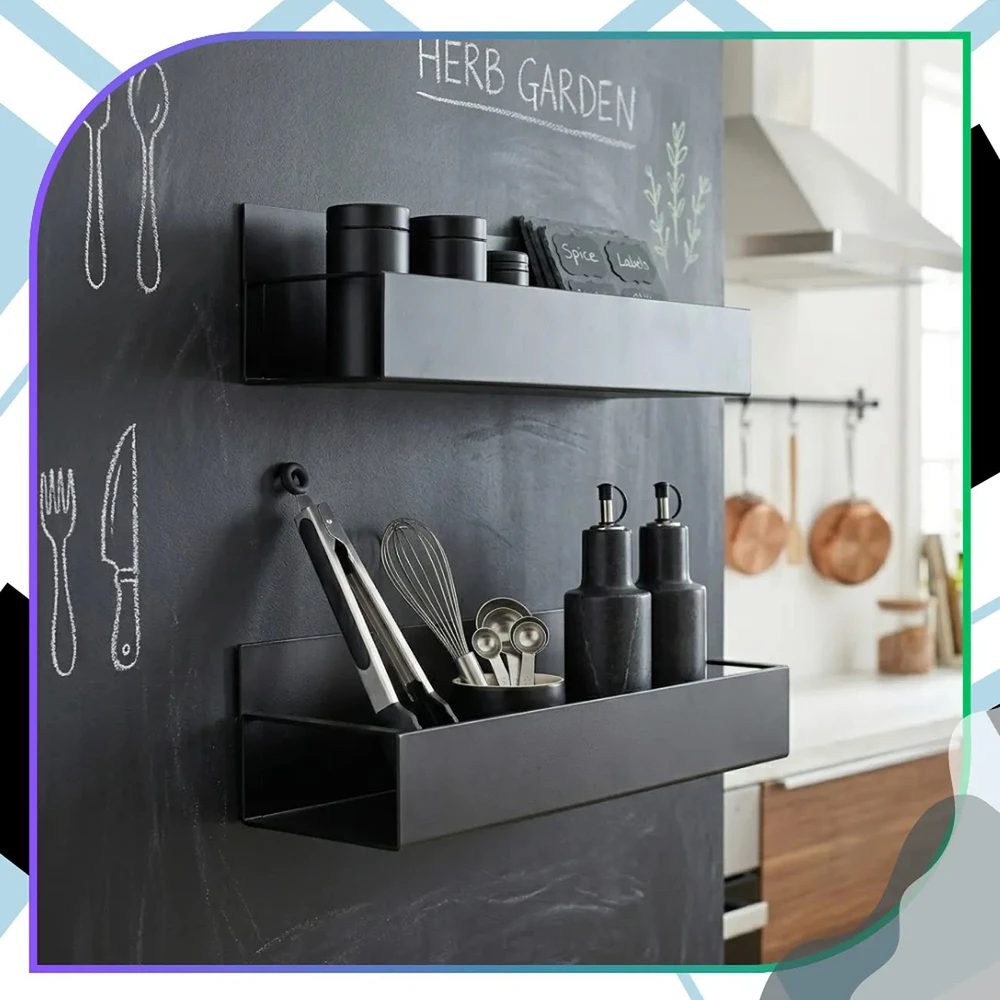 Magnetinis virtuvės organizatorius, juodas, 2 lentynos