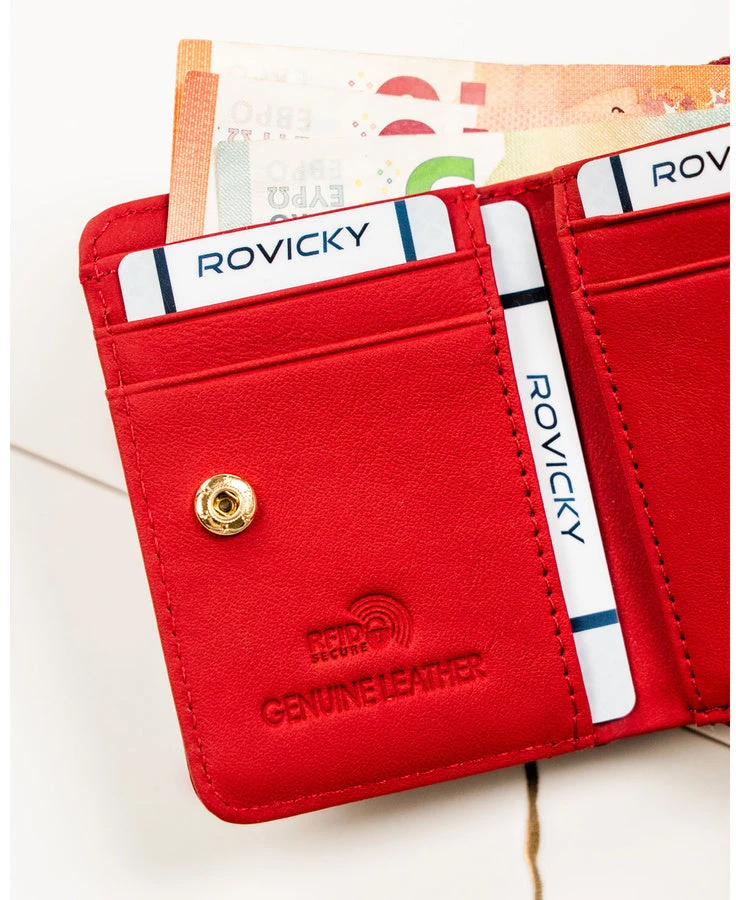 Maža moteriška natūralios odos piniginė su RFID apsauga, raudona – Rovicky ST79