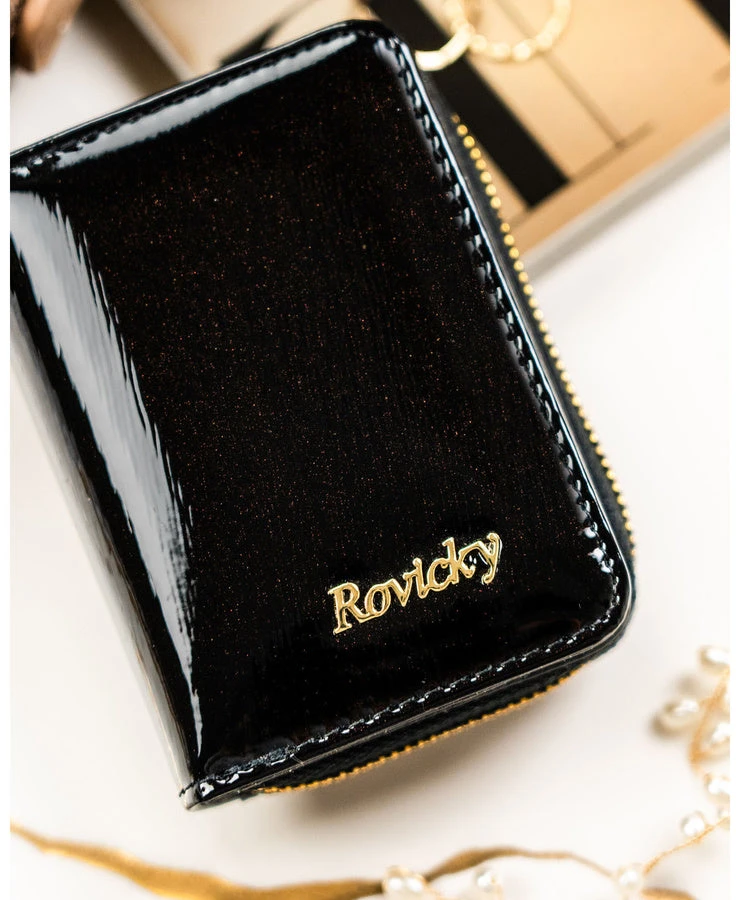 Maža moteriška natūralios odos piniginė su RFID apsauga, juoda – Rovicky ST80