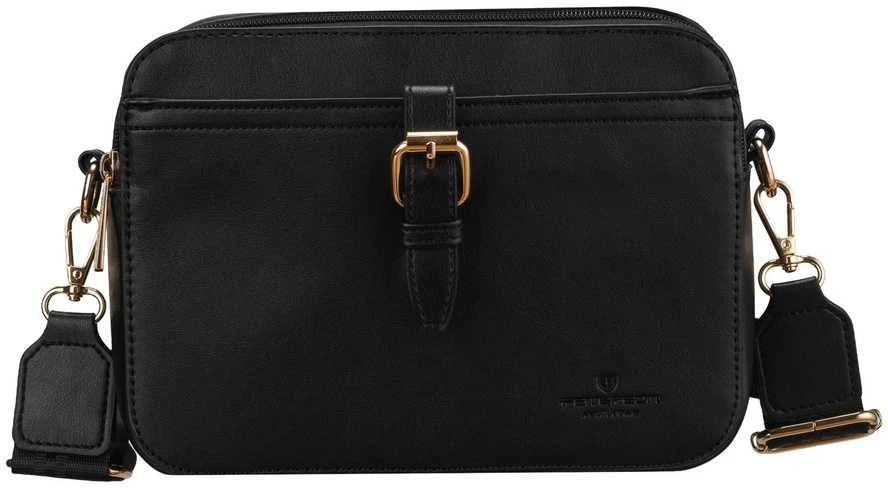 Maža moteriška „Peterson“ crossbody rankinė per petį, juoda, iš ekologiškos odos