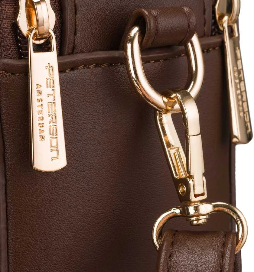 Maža moteriška „Peterson“ crossbody rankinė per petį, ruda, iš ekologiškos odos