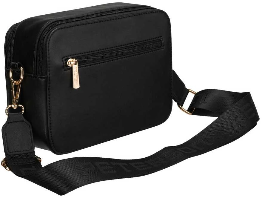 Maža moteriška „Peterson“ crossbody rankinė per petį, juoda, iš ekologiškos odos