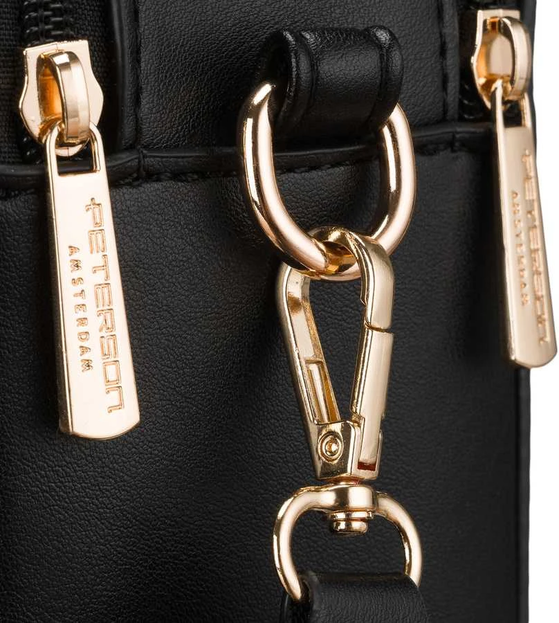 Maža moteriška „Peterson“ crossbody rankinė per petį, juoda, iš ekologiškos odos